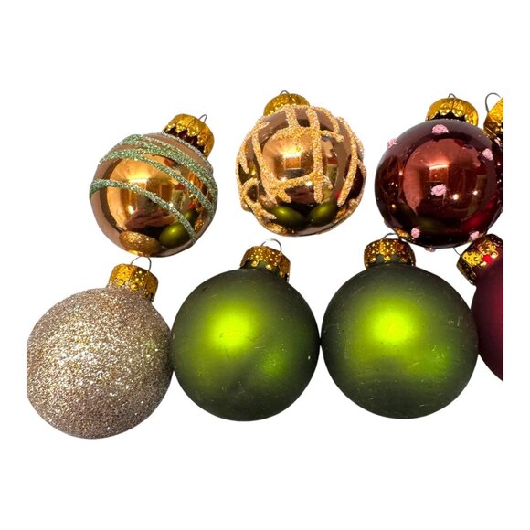 Vintage G&D Set Of 12 Mini Christmas Ornaments Glitter & Metallic Gold Red Green - Picture 7 of 10